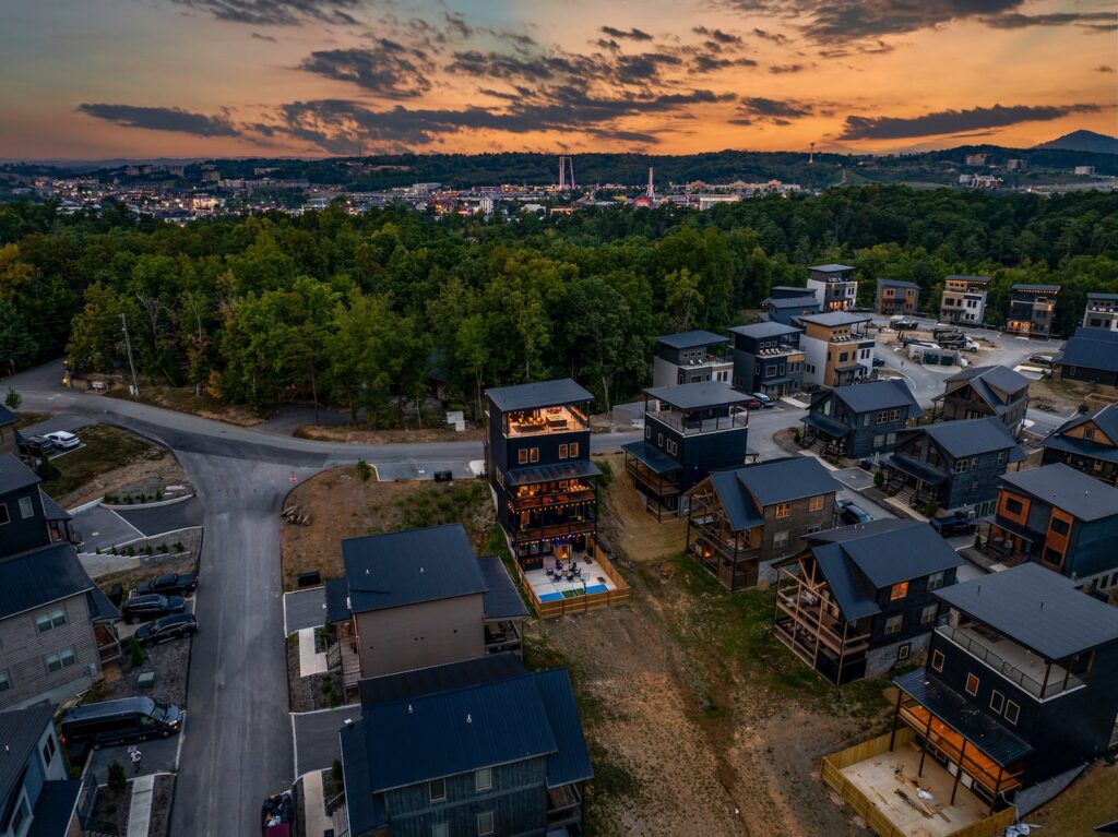 Summit After Dark cabin exterior in Pigeon Forge, Tennessee