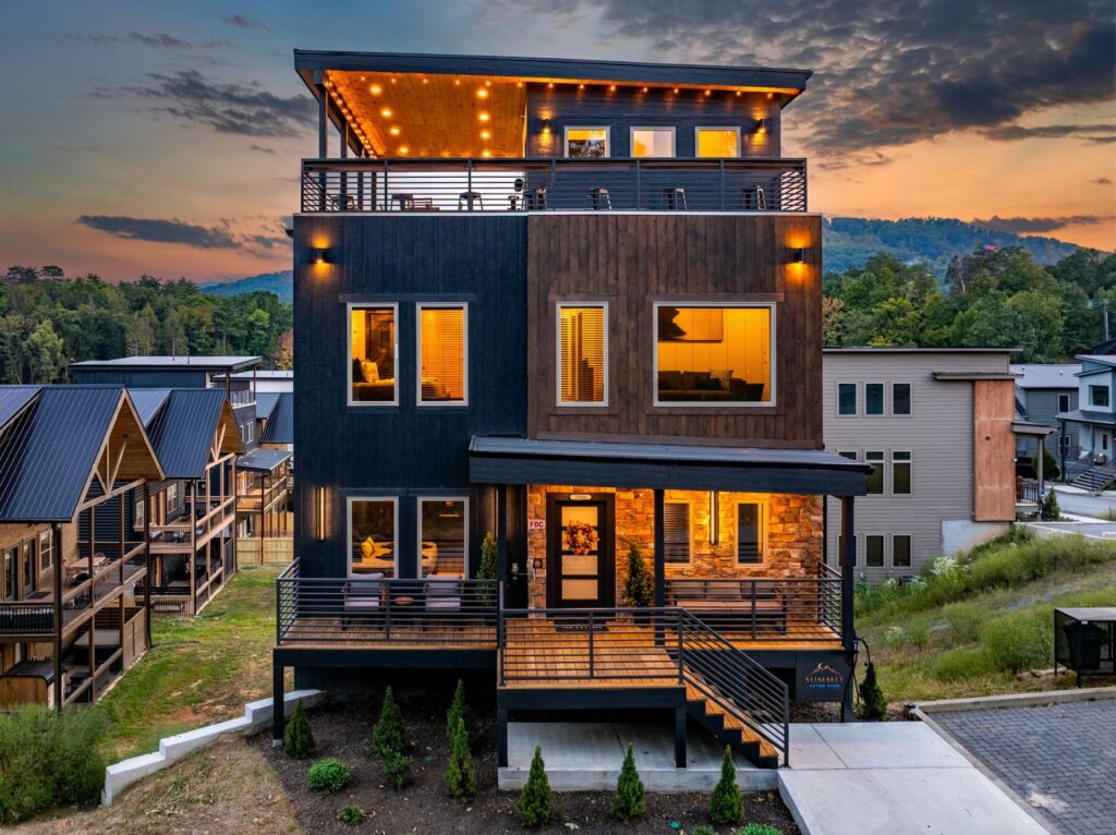 Summit After Dark cabin exterior in Pigeon Forge, Tennessee