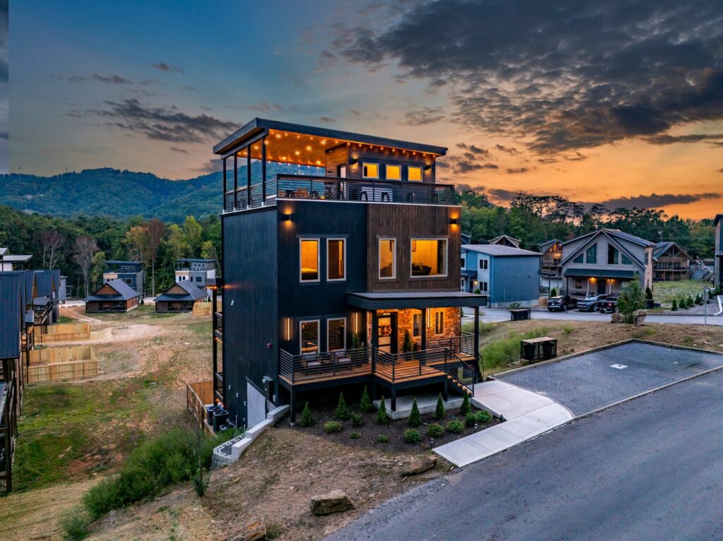 Summit After Dark cabin exterior in Pigeon Forge, Tennessee